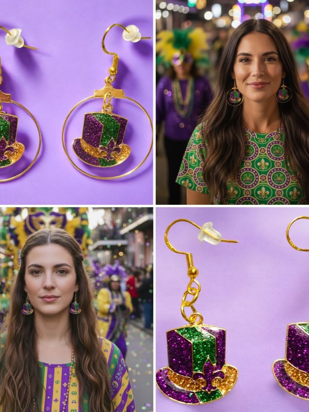 🎉Mardi Gras Gold Enamel Hoop and/or Dangle Earrings🎉